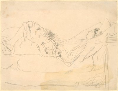 Rapariga deitada numa cama (lápis sobre papel) de Gwen John