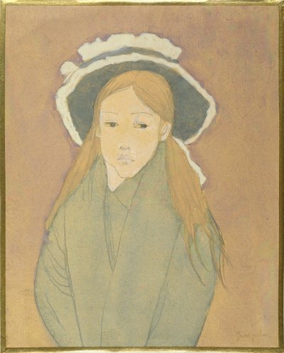 Menina com chapéu grande e cabelos cor de palha, década de 1910 (wc, guache e grafite sobre papel) de Gwen John