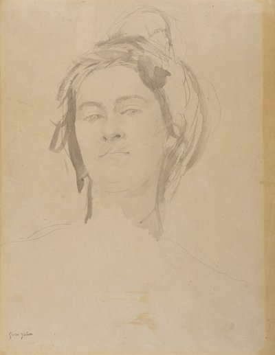 Cabeça de uma jovem mulher (lápis e lavar no papel) de Gwen John