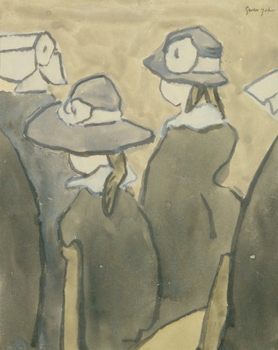 Meninas na Igreja (aquarela sobre papel) de Gwen John