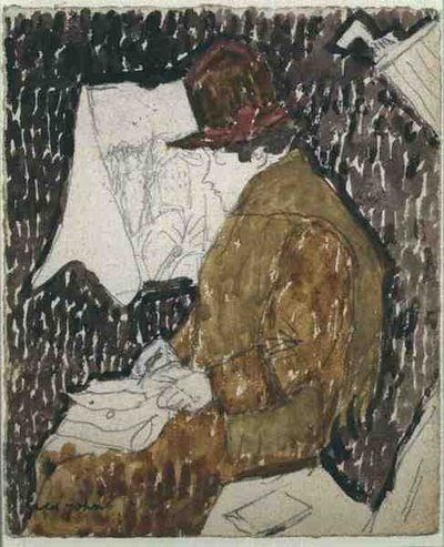 Perfil de uma mulher em um vagão ferroviário (aquarela sobre papel) de Gwen John