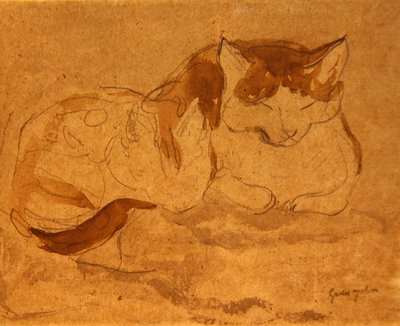 Sleeping Cat (lápis e aguarela sobre papel) de Gwen John