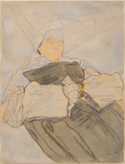 Freira adormecida, c. 1916-18 (carvão, aguarela e guache) de Gwen John