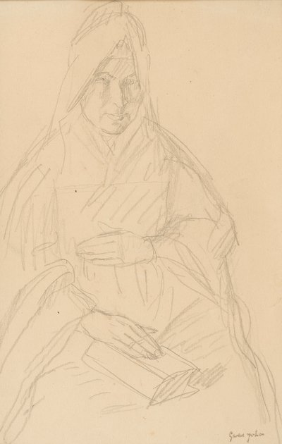 Estudo para Mere Poussepin sentado em uma mesa, c.1915 de Gwen John