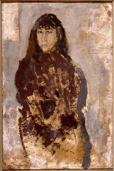 Estudo de uma Jovem Mulher com um Vestido de Amora (óleo sobre papel montado sobre tela) Mu de Gwen John