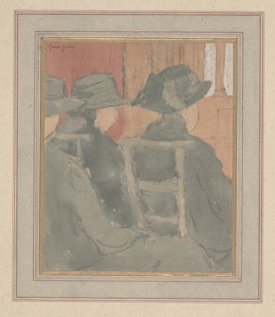 Mulher e menina órfã na igreja (carvão e aquarela sobre papel) de Gwen John