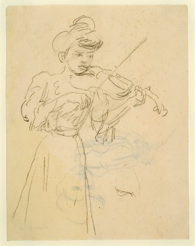 Mulher de pé a tocar violino (lápis sobre papel) de Gwen John