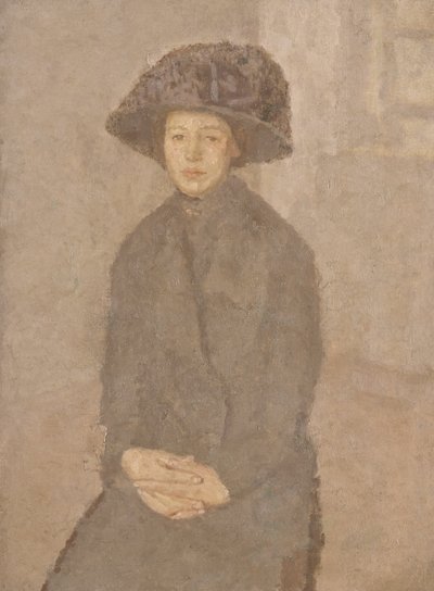 Jovem mulher usando um grande chapéu, c.1917-25 (óleo sobre tela previsto a bordo) de Gwen John