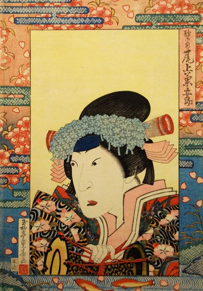 Kabuki ator Onoe Kikugorô III como Shizuka Gozen, 1830. de Gyokuryutei Shigeharu