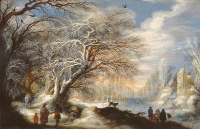 Patinadores em um canal ou, paisagem de inverno de Gysbrecht Lytens or Leytens