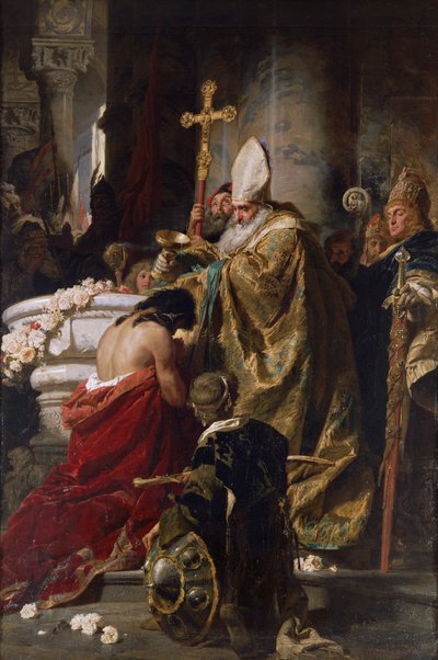 O Baptismo de Vajk (óleo sobre tela) de Gyula Benczúr