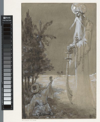 Homem alto com barba olha para um menino sentado de H.C. Louwerse (signed by artist)