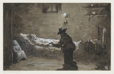 Homem se ajoelha na cama de uma mulher de H.C. Louwerse (signed by artist)
