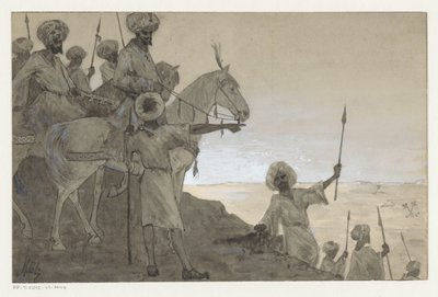 Guerreiros a cavalo em uma paisagem desértica de H.C. Louwerse (signed by artist)