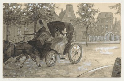 Duas mulheres numa carruagem puxada por cavalos de H.C. Louwerse (signed by artist)