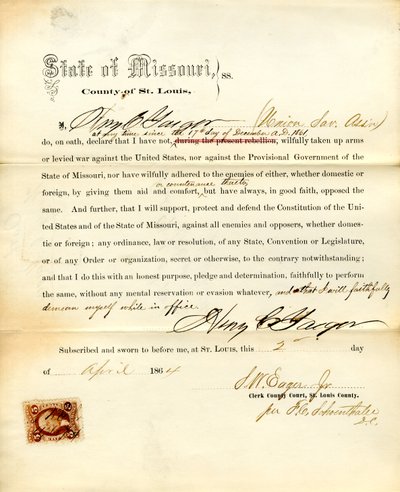 Juramento de lealdade de Henry C. Yaeger do Missouri, Condado de St. Louis de H.C. Yaeger