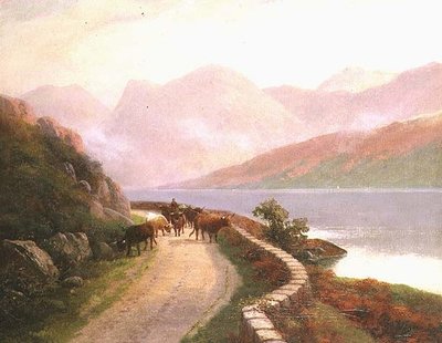 Condutor com vacas junto ao Lago Buttermere, à noite de H.R. Hall