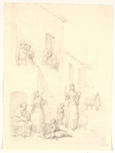 Mulheres e crianças fora de uma casa italiana de H.W. Bissen