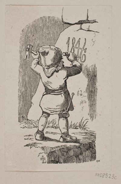 Um goblin esculpe o ano de 1846 em uma rocha de H. C. Henneberg