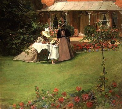Elegantes senhoras no jardim (óleo sobre tela) de H. Francis Bate