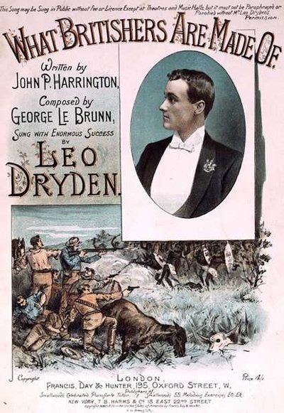 Capa da capa da música "What Britishers Are Made Of", escrita por John P. Harrington e composta por George le Brunn (cor litho) de H. G. Banks
