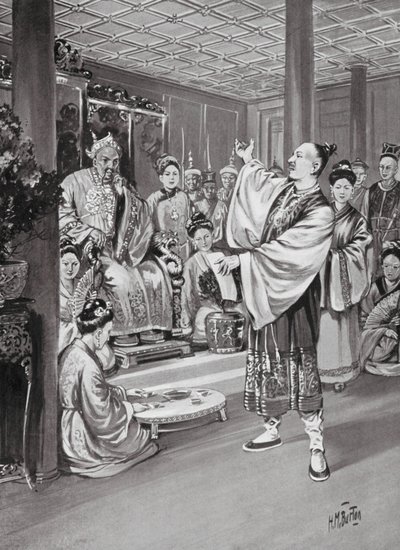 Li Po a recitar perante o Imperador (litografia) de H. M. (after) Burton