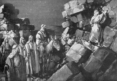 Neemias inspecciona as muralhas de Jerusalém, 444 a.C. (litografia) de H. M. (after) Burton