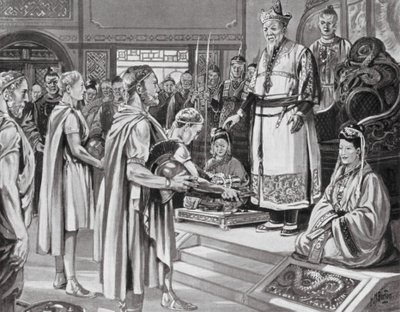 O imperador chinês recebe uma missão (litografia) de H. M. (after) Burton