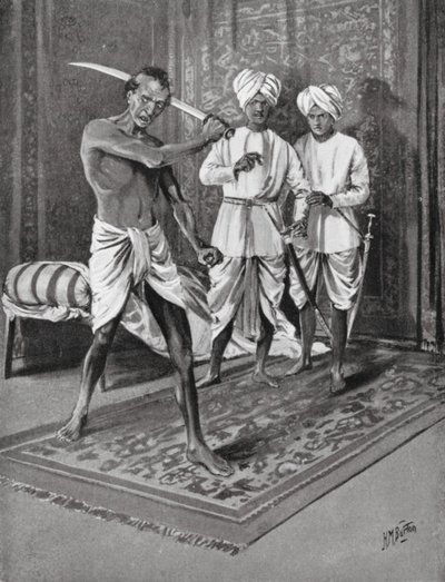 Último ato de Malik Naib Kafur, 1316 d.C. (litografia) de H. M. (after) Burton