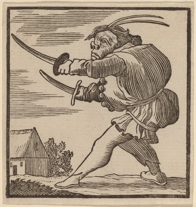 Corcunda brandindo duas espadas de H. Numan after Jacques Callot