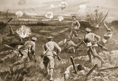 O Sargento H. Wells lidera um pelotão em direção aos enredos de arame alemães depois que seu policial foi morto de H. Ripperger