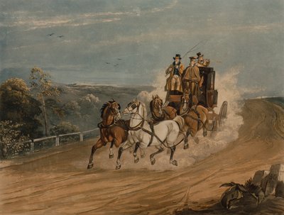 The Mail Coach behind Time (gravura colorida) de H. Walker
