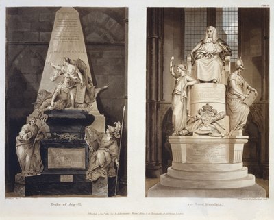 Túmulos do duque de Argyll e Lord Mansfield, placa 56 da Abadia de Westminster, gravada por Williamson e Thomas Sutherland, pub. por Rudolph Ackermann (1764-1834) 1811 (aquatinta) de H. after Villiers