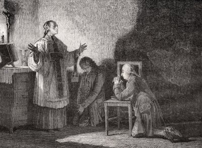 Luís XVI (1754-93) na oração antes de sua execução de H. de la Charlerie