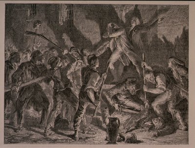 O Massacre nas Prisões em setembro de 1792, gravado por Jean-Baptiste Charles Carbonneau (n.1815) de H. de la Charlerie