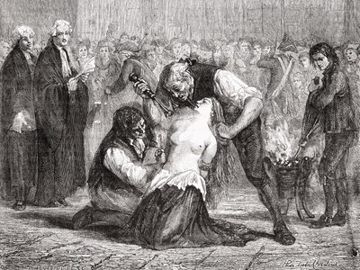 A Tortura de Madame de la Motte, gravada por Meyer-Heine, de "Histoire de la Revolution Française" de Louis Blanc (1811-82) de H. de la Charlerie