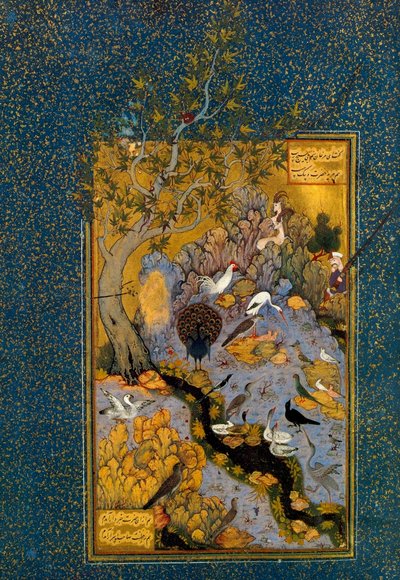 Folio de Mantiq al-Tayr A linguagem dos pássaros, por Attar, c1600. de Habib Allah