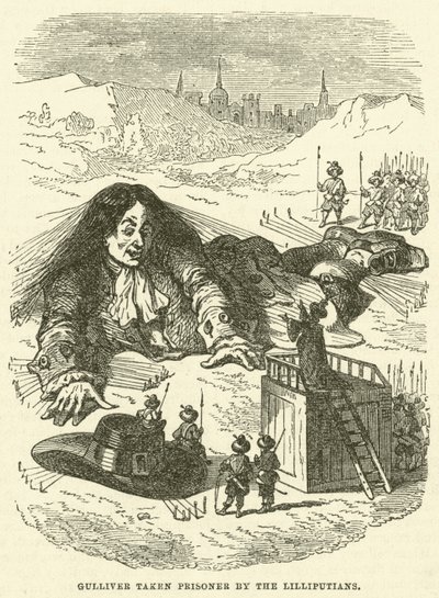 Gulliver feito prisioneiro pelos Lilliputianos (gravura) de after Hablot Knight Browne