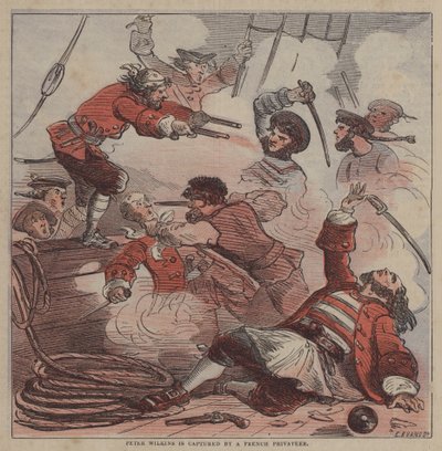 Peter Wilkins é capturado por um corsário francês (cor litho) de after Hablot Knight Browne