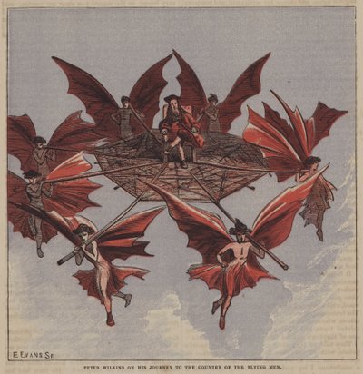 Peter Wilkins na sua viagem para o país dos homens voadores (cor litho) de after Hablot Knight Browne