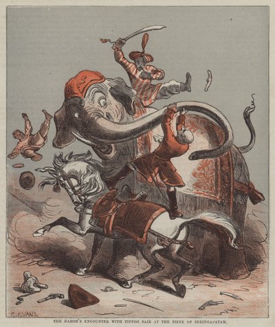 O encontro do Barão com Tippoo Saib no cerco de Seringapatam (cor litho) de after Hablot Knight Browne