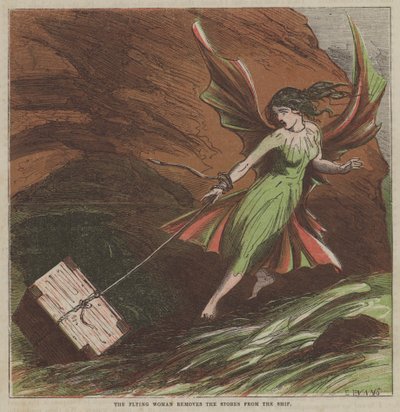 A mulher voadora retira as lojas do navio (cor litho) de after Hablot Knight Browne