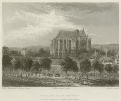 Catedral de Beauvais, com a Igreja de St Etienne à distância de Hablot Knight Browne