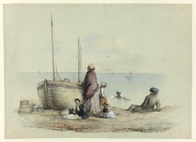 Família em uma praia de Hablot Knight Browne