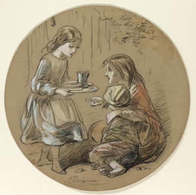 Garota trazendo comida para crianças pobres de Hablot Knight Browne