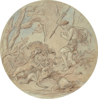 Um dos dezoito desenhos para uma série de placas que ilustram Vénus e Adónis de Hablot Knight Browne