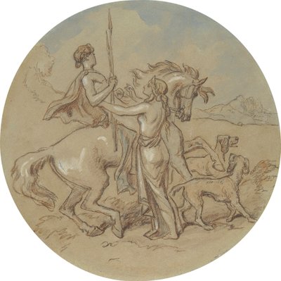 Um dos dezoito desenhos para uma série de placas que ilustram Vénus e Adónis de Hablot Knight Browne
