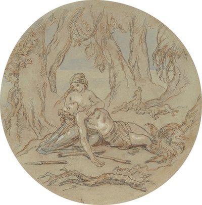 Um dos dezoito desenhos para uma série de placas que ilustram Vénus e Adónis de Hablot Knight Browne