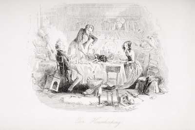 Nosso Housekeeping, ilustração de &39;David Copperfield&39; por Charles Dickens (1812-1870) publicado pela primeira vez em 1850 de Hablot Knight Browne