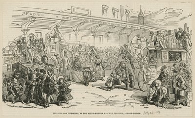 A corrida por ônibus no terminal ferroviário do sudeste, London Bridge de Hablot Knight Browne
